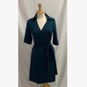 DVF Diane Von Furstenberg Short Sleeve SILK Wrap Dress Green Size 4